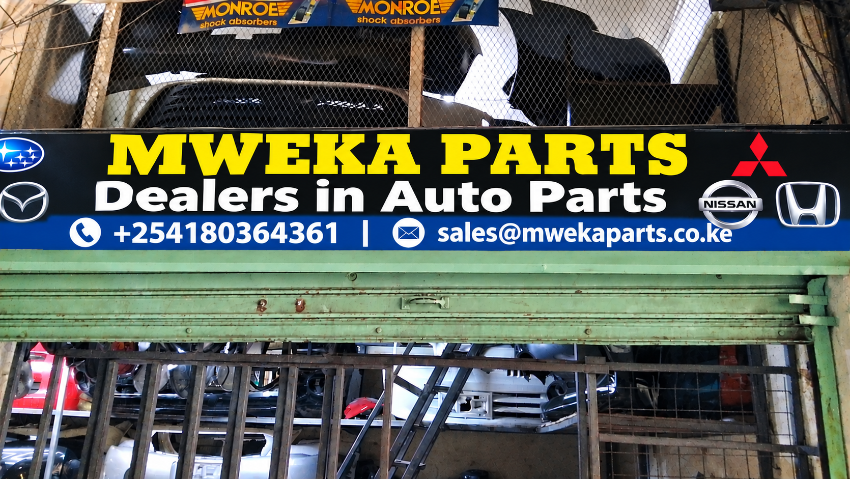 Mweka Parts Limited warehouse shelves stocked with auto parts